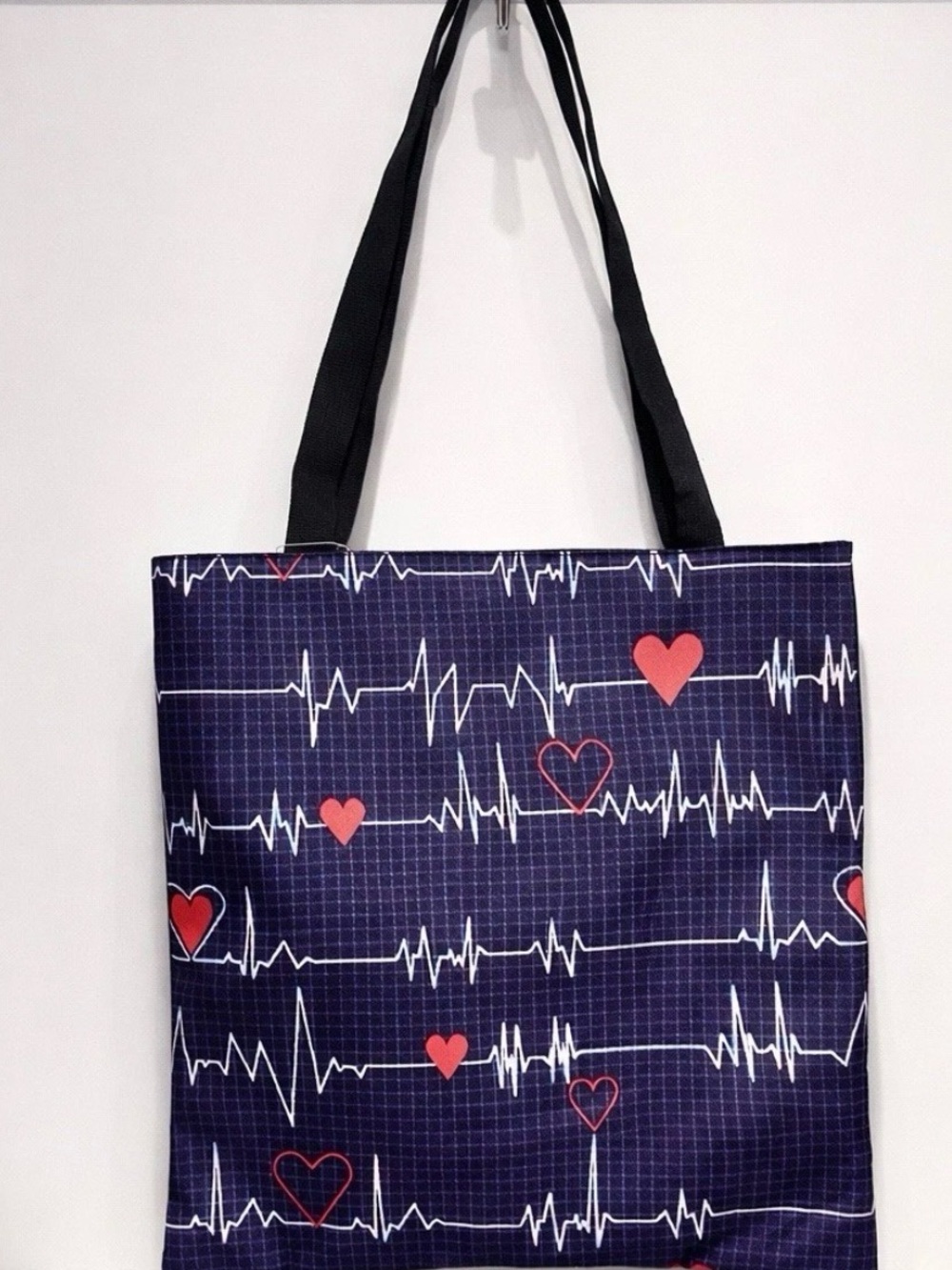 Nurse Heartbeat EKG Print Tote Bag | Reusable Shoulder Tote | Medical Theme Gift
